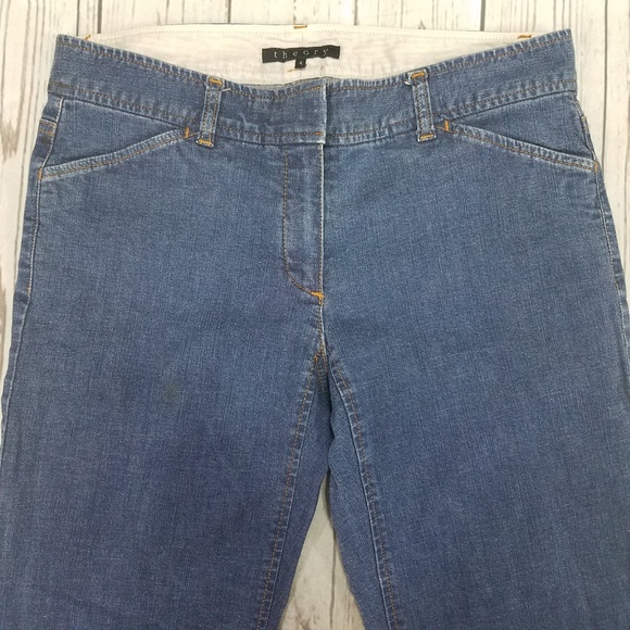 Theory Pants Size 4 Womens Blue Denim Jeans Wide - Picture 3 of 8